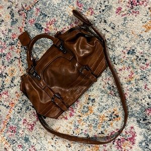 Dark brown over shoulder purse, handbag, many pockets, like new, great condition